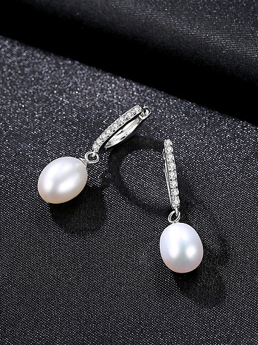 Pure silver zircon natural pearl earrings