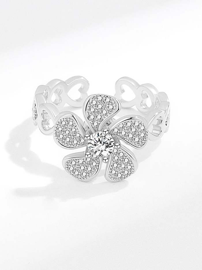 925 Sterling Silver Cubic Zirconia Rotate Flower Cute Band Ring