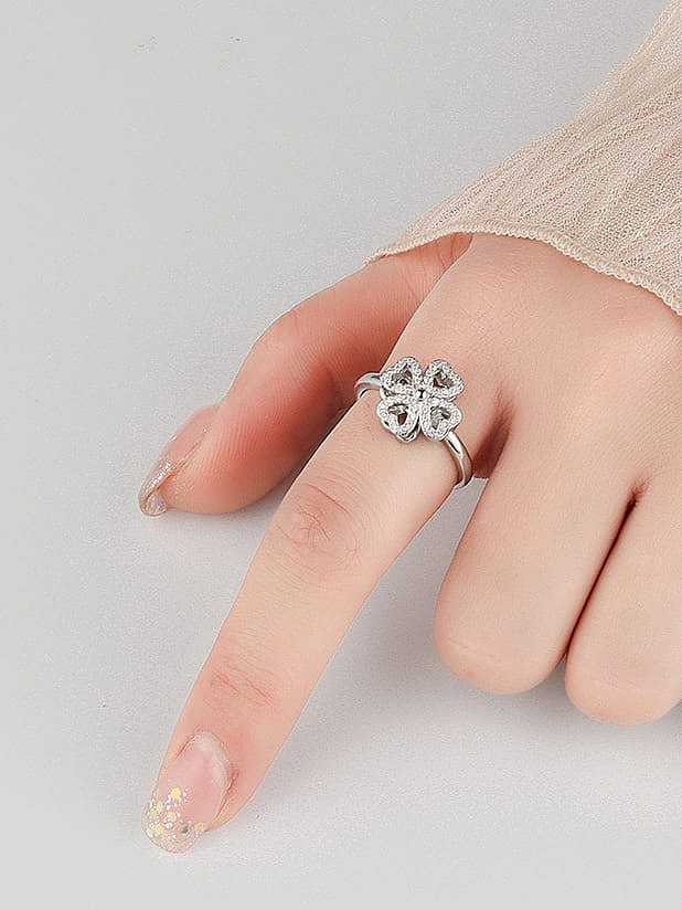 925 Sterling Silver Cubic Zirconia Flower Dainty Can Be Rotated Band Ring
