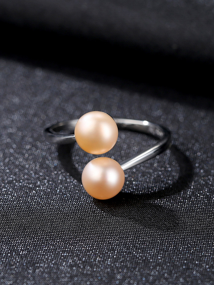 Sterling Silver 6-7mm natural freshwater pearl free size ring