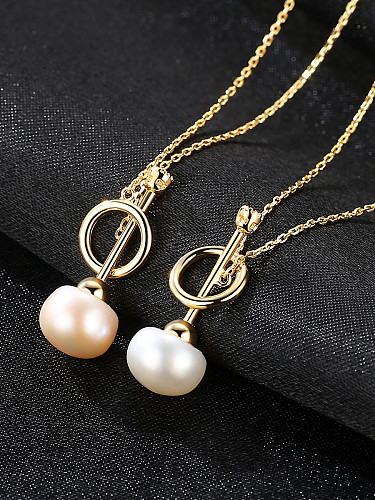 Collar de oro con perlas naturales de agua dulce de 8-8.5 mm de plata pura
