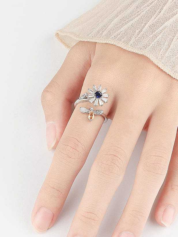 925 Sterling Silver Cubic Zirconia Flower Minimalist Band Ring
