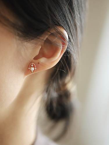 Boucles d'oreilles géométriques en argent sterling 925 avec perle d'eau douce