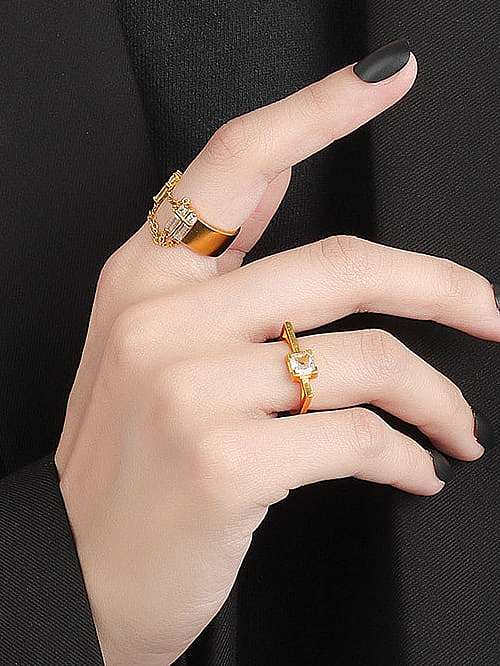 925 Sterling Silver Rhinestone Geometric Minimalist Band Ring