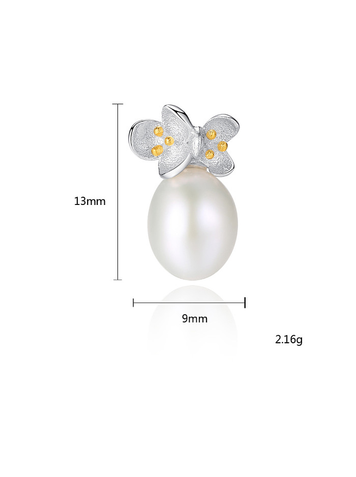 Sterling Silver 8-9mm natural pearl simple Flower Stud