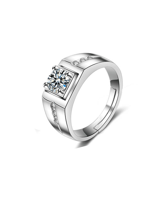 925 Sterling Silver Cubic Zirconia Geometric Dainty Men Band Ring