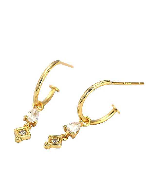 925 Sterling Silver Cubic Zirconia Geometric Vintage Hook Earring