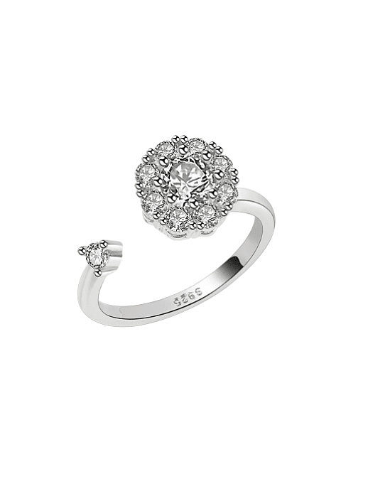 925 Sterling Silver Cubic Zirconia Geometric Cute Can Be Rotated Band Ring