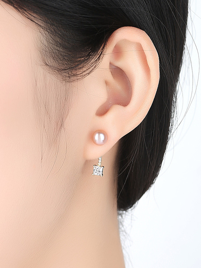 Sterling silver micro-set 3A zircon natural pearl stud earrings