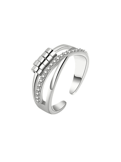 Geometrischer, zierlicher, drehbarer, stapelbarer Ring aus 925er-Sterlingsilber mit Zirkonia