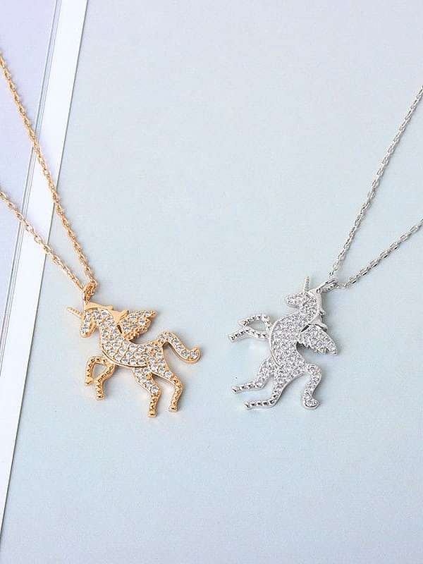 925 Sterling Silver Cubic Zirconia Animal Cute Horse Pendant Necklace
