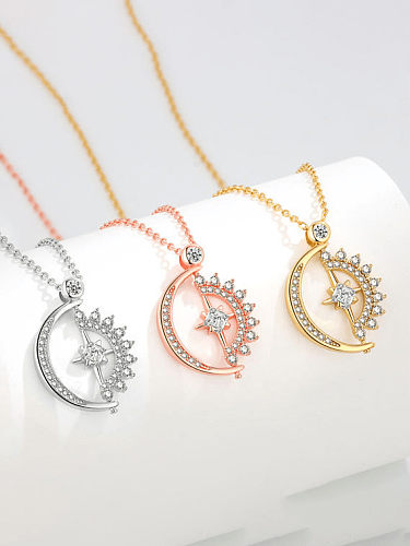 925 Sterling Silver Cubic Zirconia Moon Minimalist Necklace