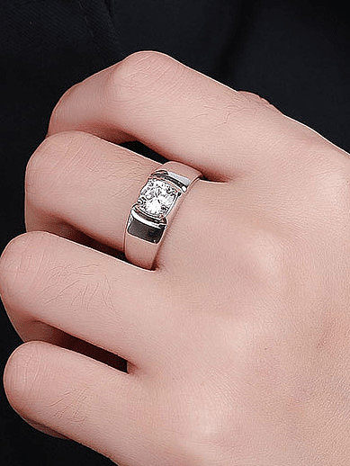 925 Sterling Silver Moissanite Geometric Minimalist Men Band Ring