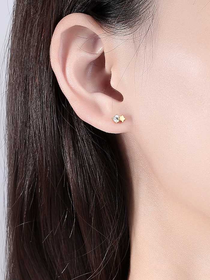 925 Sterling Silver Rhinestone Pentagram Minimalist Stud Earring