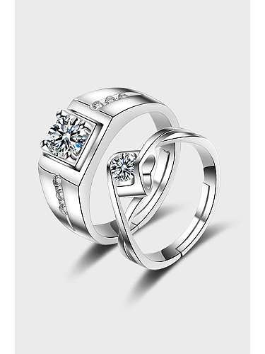 925 Sterling Silver Cubic Zirconia Geometric Dainty Couple Ring