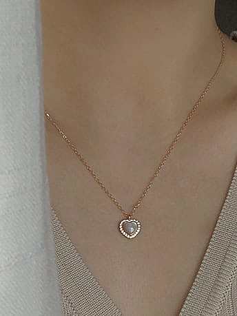 925 Sterling Silver Cats Eye Heart Minimalist Necklace