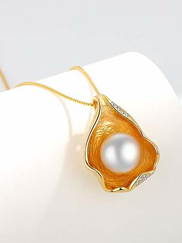 925 Sterling Silver Imitation Pearl Flower Vintage Necklace