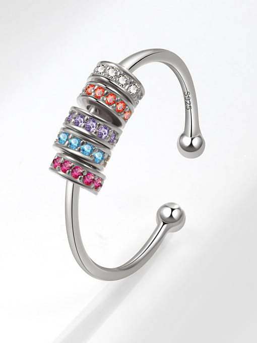 925 Sterling Silver Cubic Zirconia Geometric Dainty Can Be Rotated Band Ring
