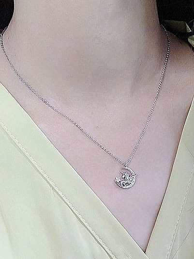 925 Sterling Silver Cubic Zirconia Moon Cute Necklace