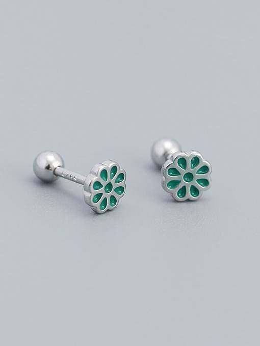 925 Sterling Silver Enamel Flower Minimalist Stud Earring