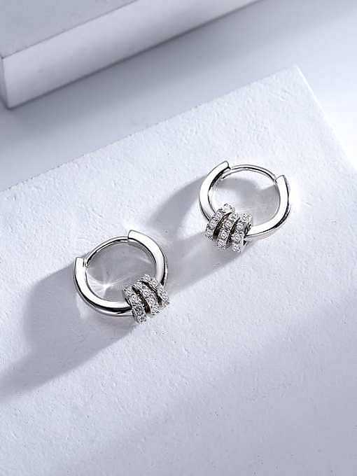 925 Sterling Silver Geometric Classic Hoop Earring with cz