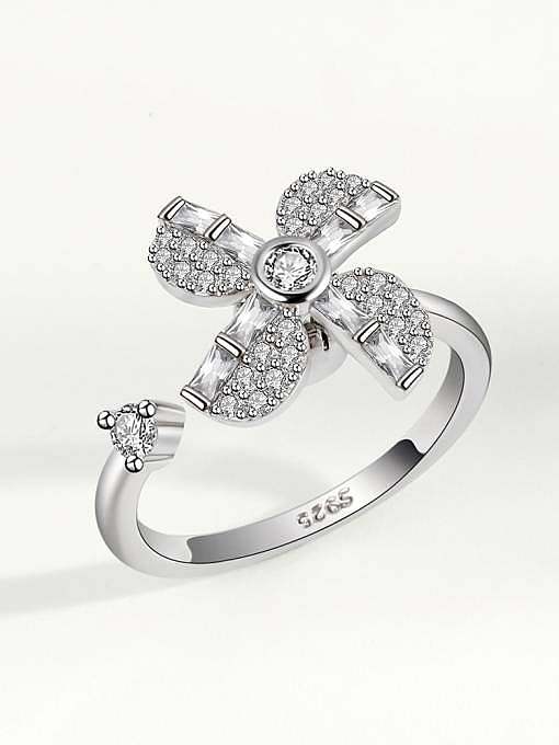 925 Sterling Silver Cubic Zirconia Rotating Flower Luxury Band Ring