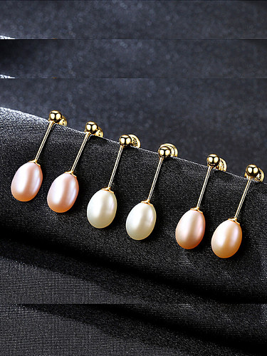 Sterling Silver 7-8mm Natural Pearl Minimalist Design Earrings