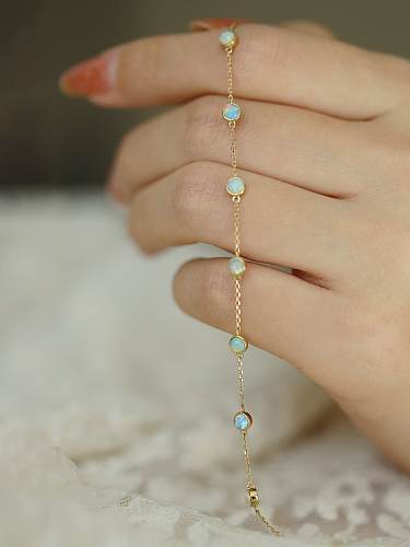Bracelet à maillons minimalistes géométriques en argent sterling 925 avec opale