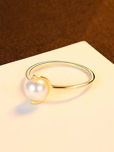 Anillo de banda minimalista irregular de perlas de imitación de plata de ley 925