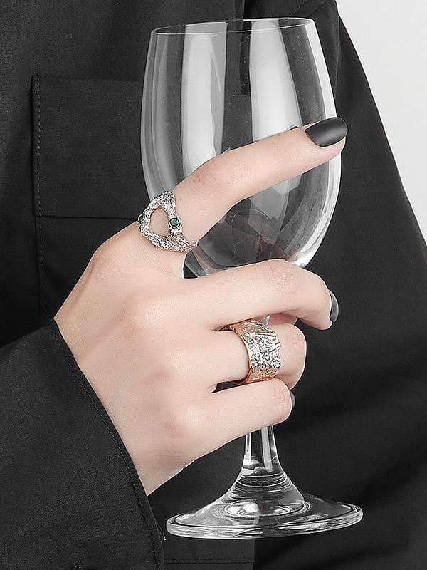 خاتم من الفضة الإسترليني عيار 925 بحجر زجاجي هندسي عتيق