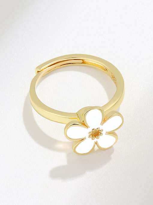 925 Sterling Silver Enamel Flower Cute Can Be Rotated Band Ring