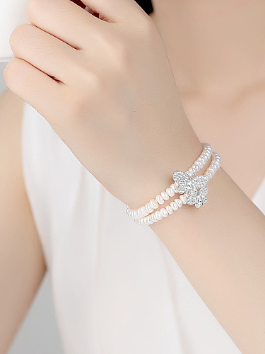 Exquisita joyería nueva elegante pulsera de perlas naturales de doble capa