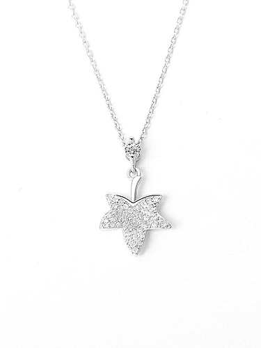925 Sterling Silver Cubic Zirconia Leaf Minimalist Necklace