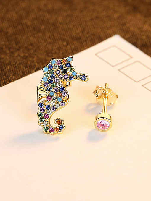 925 Sterling Silver Cubic Zirconia Seahorse Cute Stud Earring