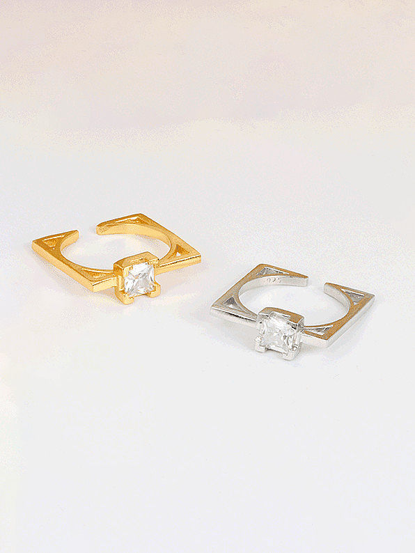 925 Sterling Silver Rhinestone Geometric Minimalist Band Ring