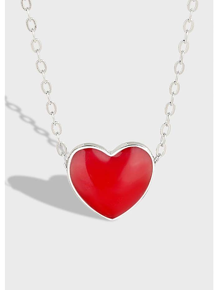 925 Sterling Silver Enamel discoloration Heart Minimalist Necklace