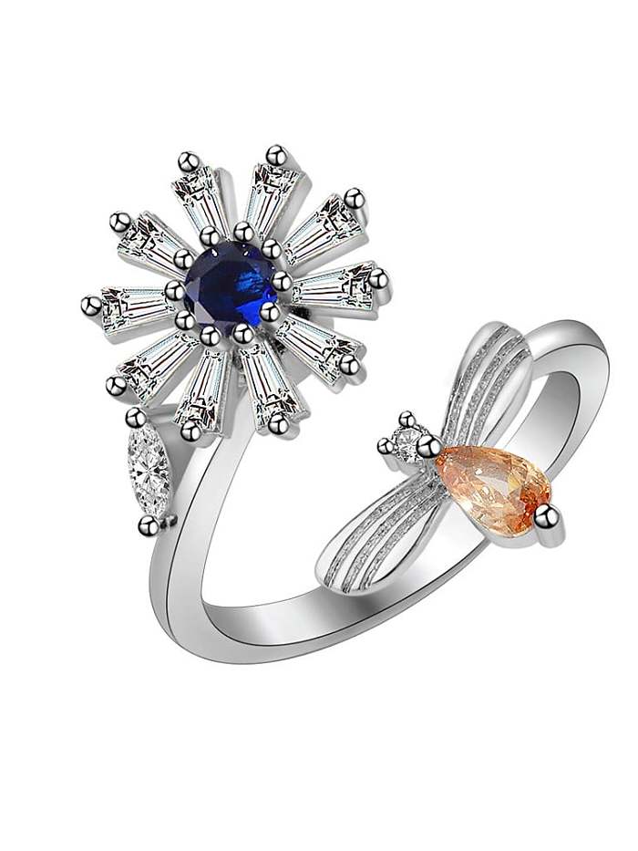 925 Sterling Silver Cubic Zirconia Flower Minimalist Band Ring