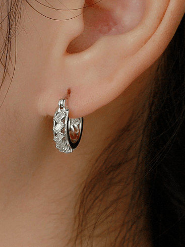925 Sterling Silver Cubic Zirconia Geometric Vintage Huggie Earring