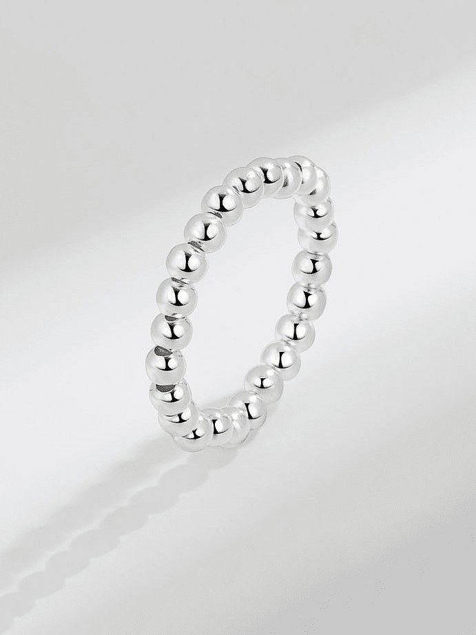 Anel de miçanga minimalista geométrico de prata esterlina 925