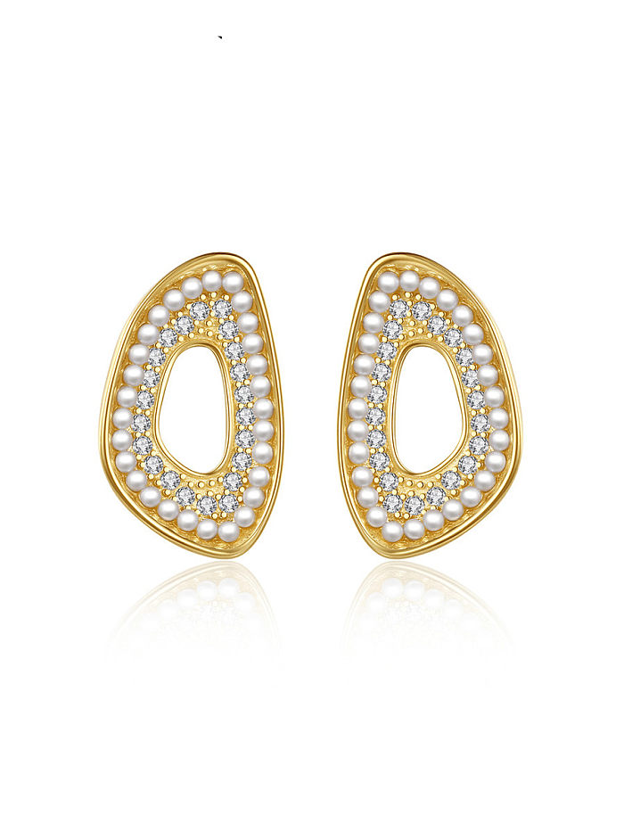 925 Sterling Silver Imitation Pearl Geometric Hip Hop Stud Earring