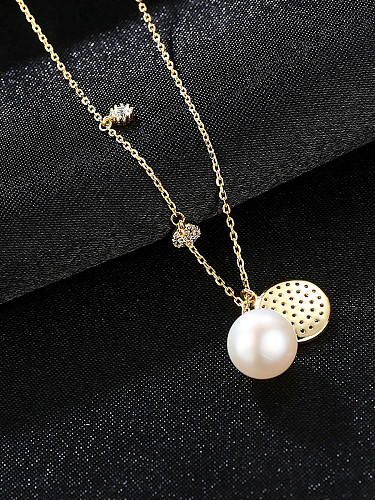 Collar de perlas naturales de agua dulce de 8.5 mm con microincrustaciones de circón de plata de ley