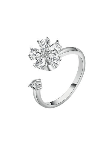 925 Sterling Silver Cubic Zirconia Flower Cute Can Be Rotated Band Ring