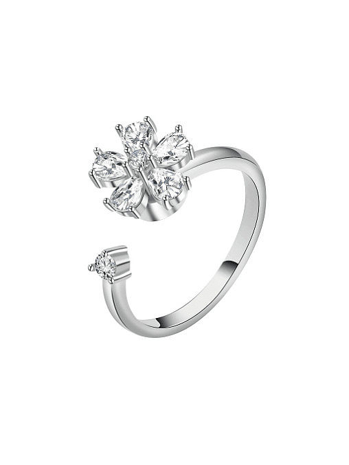 925 Sterling Silver Cubic Zirconia Flower Cute Can Be Rotated Band Ring