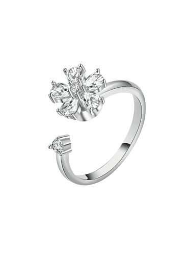 Ring aus 925er-Sterlingsilber mit kubischer Zirkonia-Blume, niedlicher, drehbarer Bandring