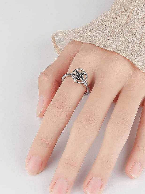 925 Sterling Silver Enamel Clover Cute Band Ring