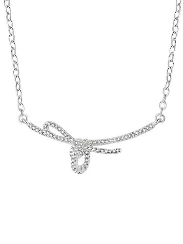 925 Sterling Silver Cubic Zirconia Geometric Bowknot Minimalist Necklace