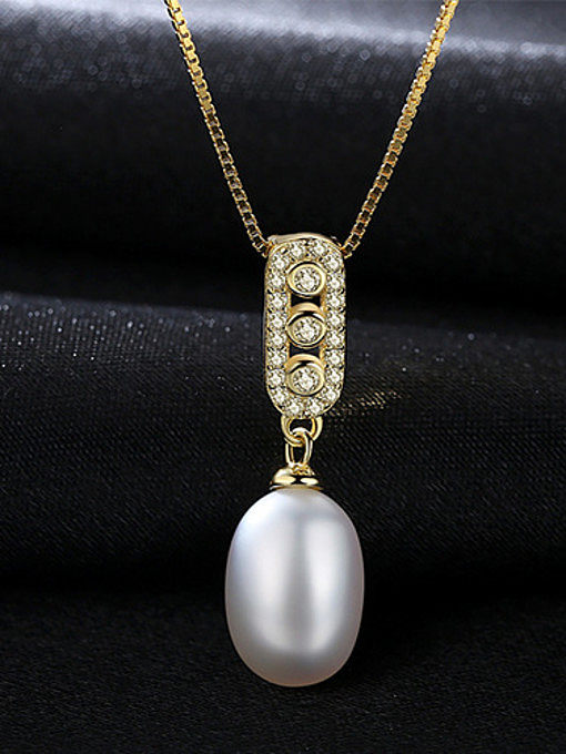 Pure silver natural pearl pendant 18K genuine gold plated necklace