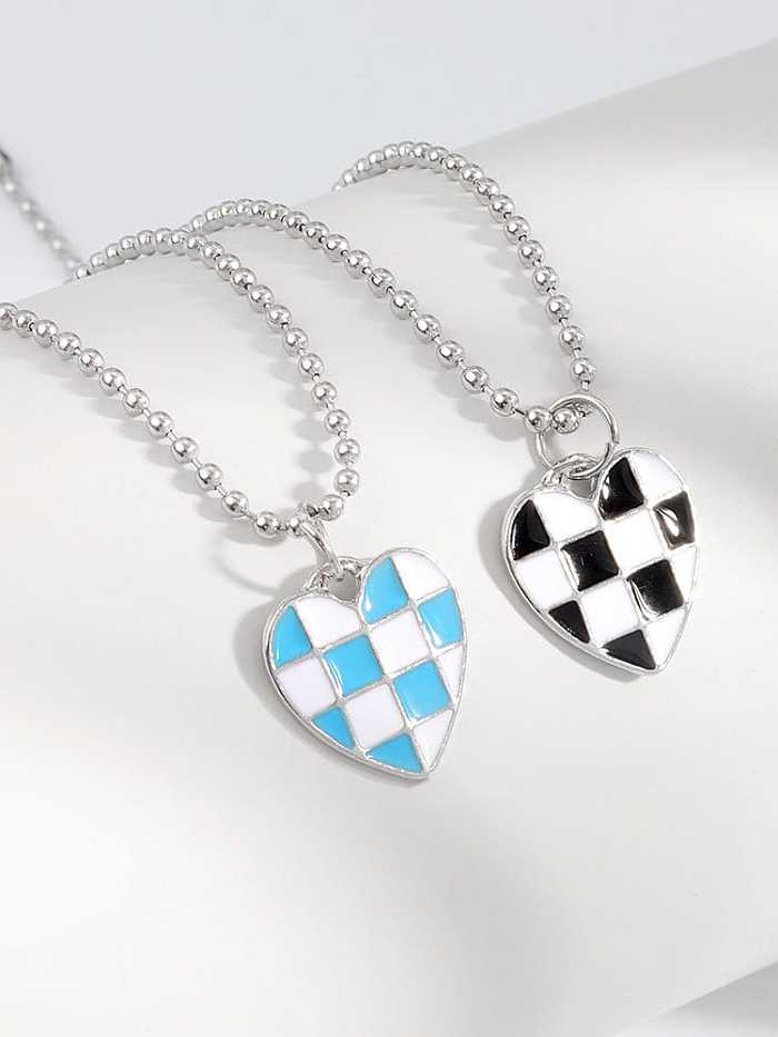 925 Sterling Silver Enamel Heart Vintage Beaded Chain Necklace