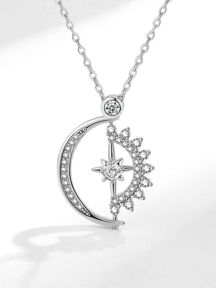 925 Sterling Silver Cubic Zirconia Moon Minimalist Necklace