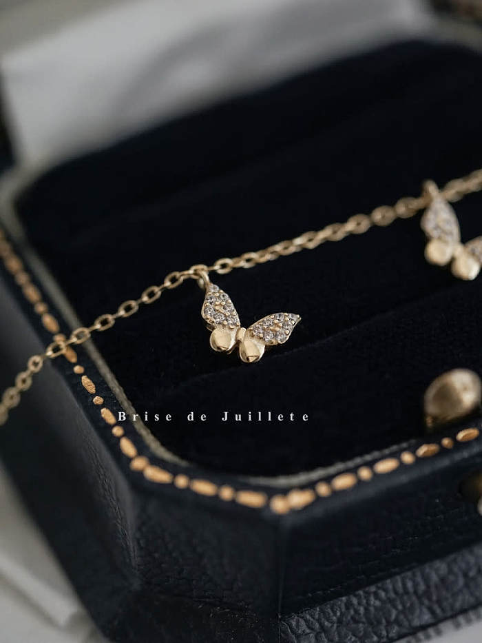 Bracelet à maillons minimalistes papillon en argent sterling 925 avec oxyde de zirconium